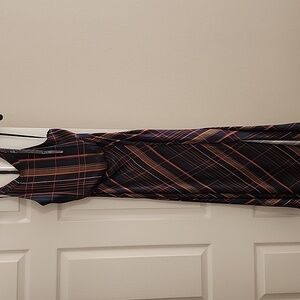 Silky Ted Baker Self-tie Halter Dress in a unique navy/green/pink plaid